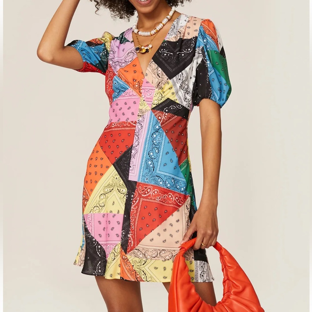 Staud Multicolor Patchwork Mini Dress - image 1